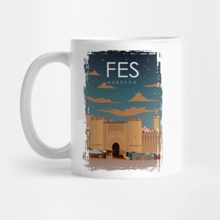 Fes Morocco Vintage Minimal Retro Travel Poster at Night Mug